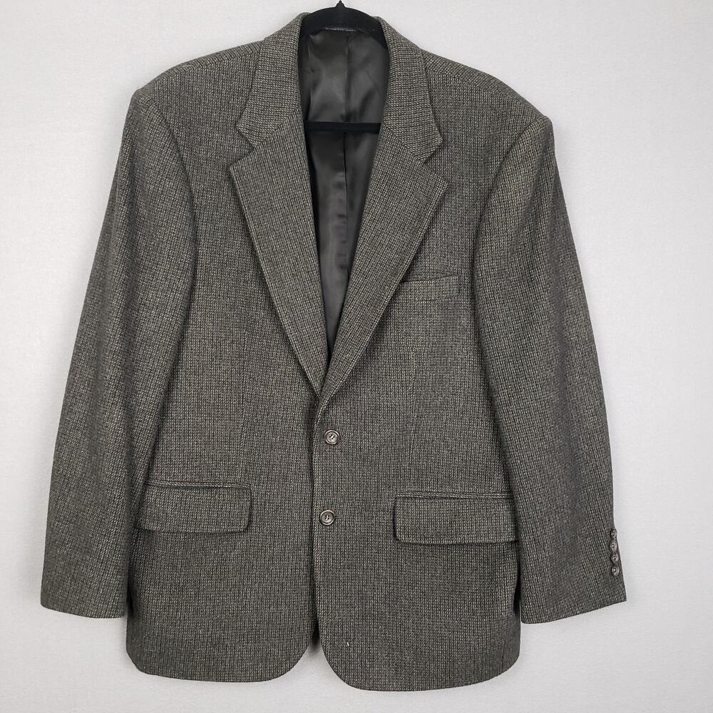 Robert Stock Men's Size 38S Knit Blazer Jacket Brown Blue Wool Camel Hair Career